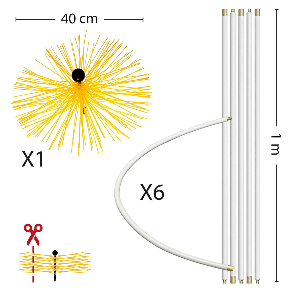 Chimney Cleaning Kit: 1m x 6 + 400mm Brush (Total Length: 6m)