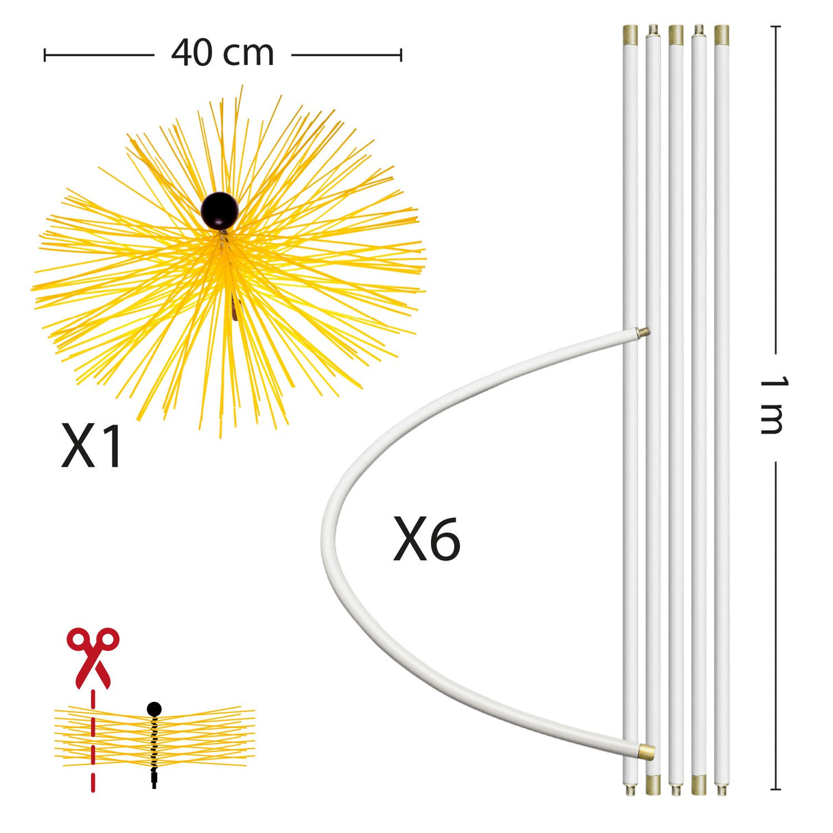 Chimney Cleaning Kit: 1m x 6 + 400mm Brush (Total Length: 6m)