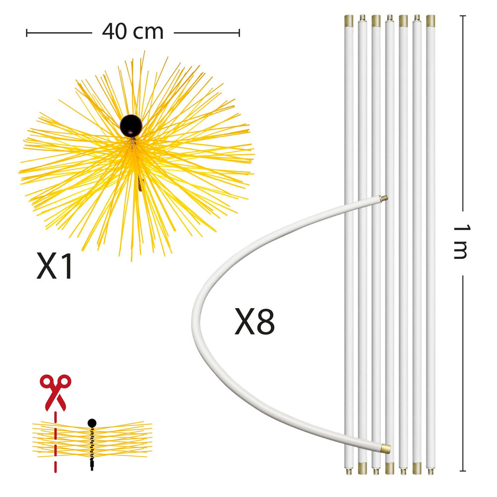 Chimney Cleaning Kit: 1m x 8 + 400mm Brush (Total Length: 8m)