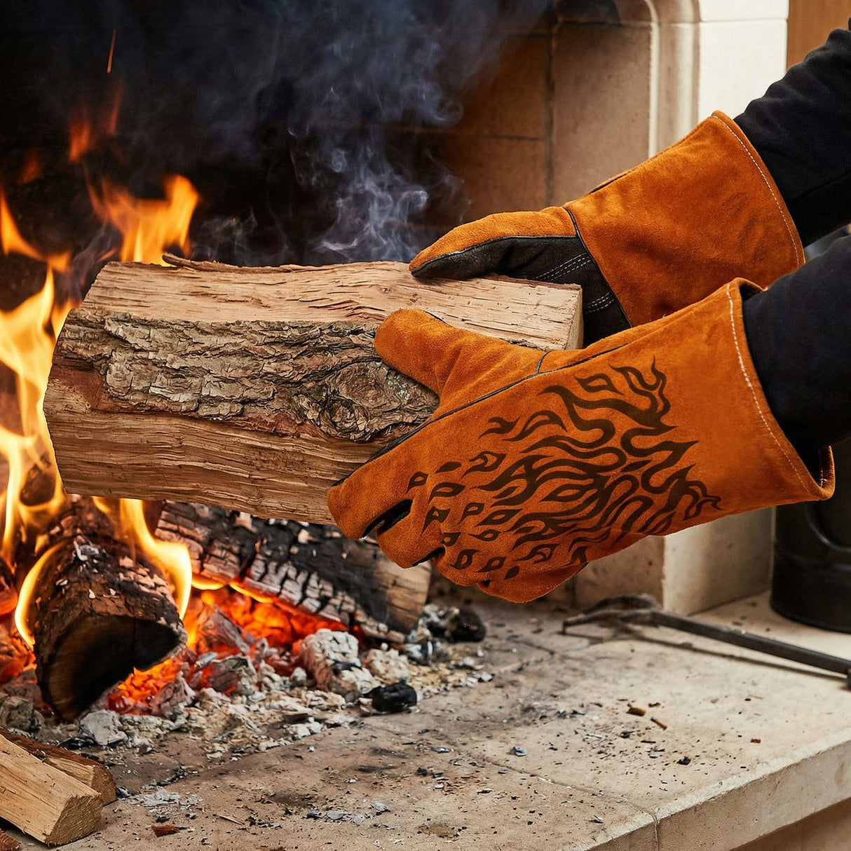 Heat-Resistant Engraved Leather Gloves