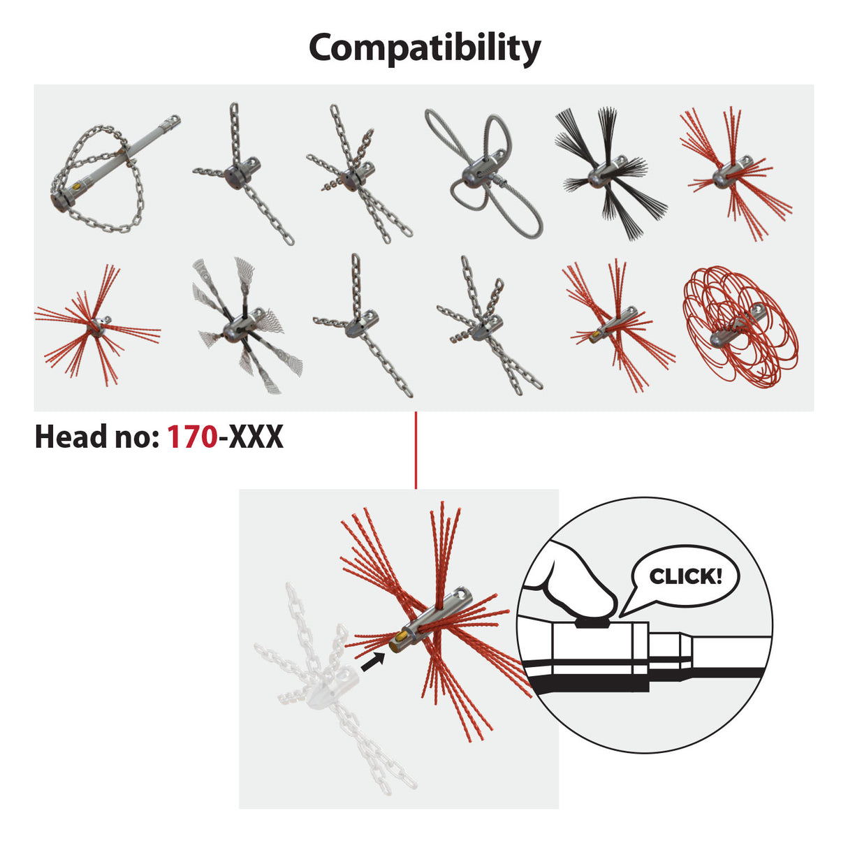 Tornado PRO (⌀17): COMBO Chimney Brush with nylon bristles. Additional part for all the head