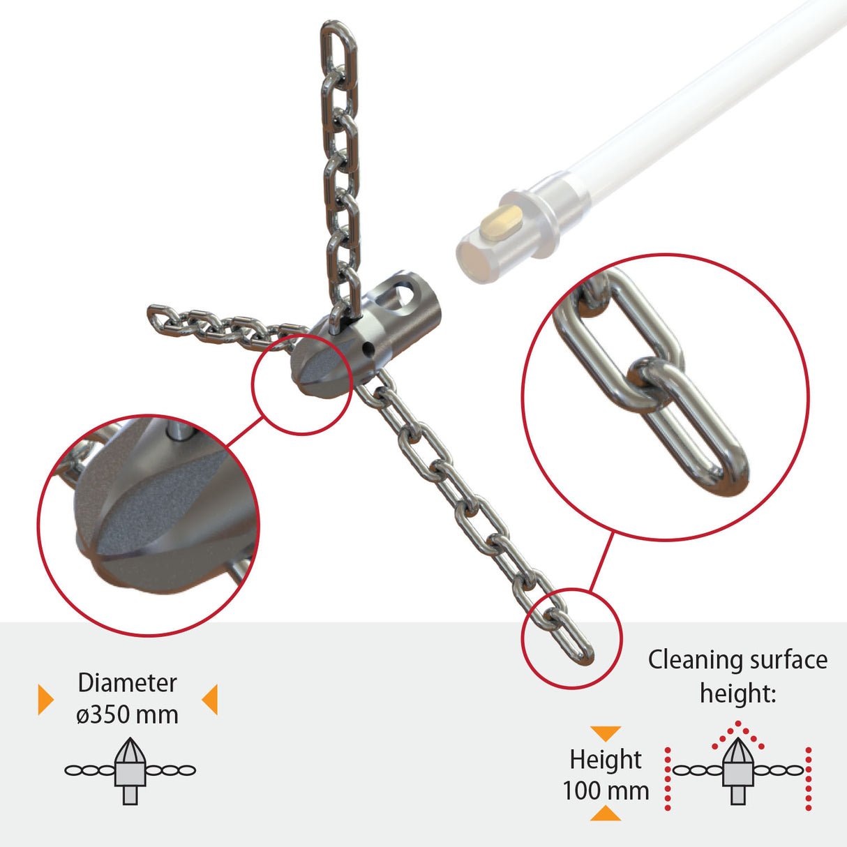 HANSA Tornado PRO (⌀17): Ketting-schoorsteenborstel met disruptief voorstuk (170-43)