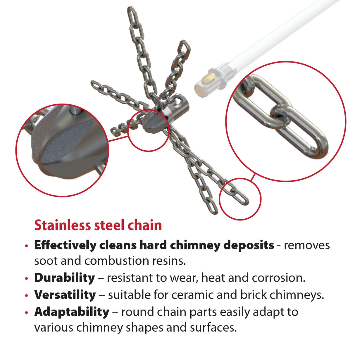 Tornado PRO (⌀17): grandininis kamino šepetys su 6 segmentų grandine ir ardančia priekine dalimi