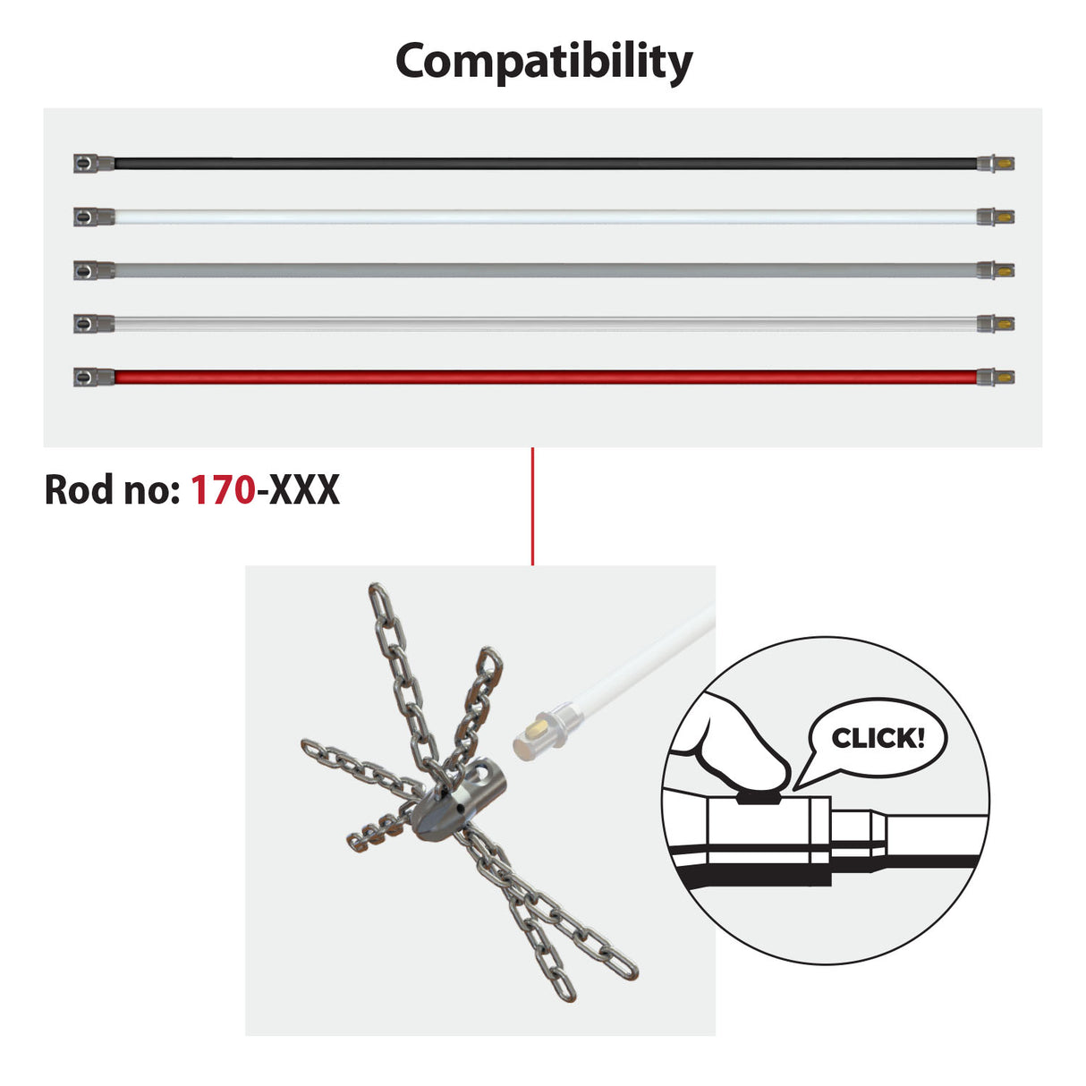Tornado PRO (⌀17): grandininis kamino šepetys su 6 segmentų grandine ir ardančia priekine dalimi