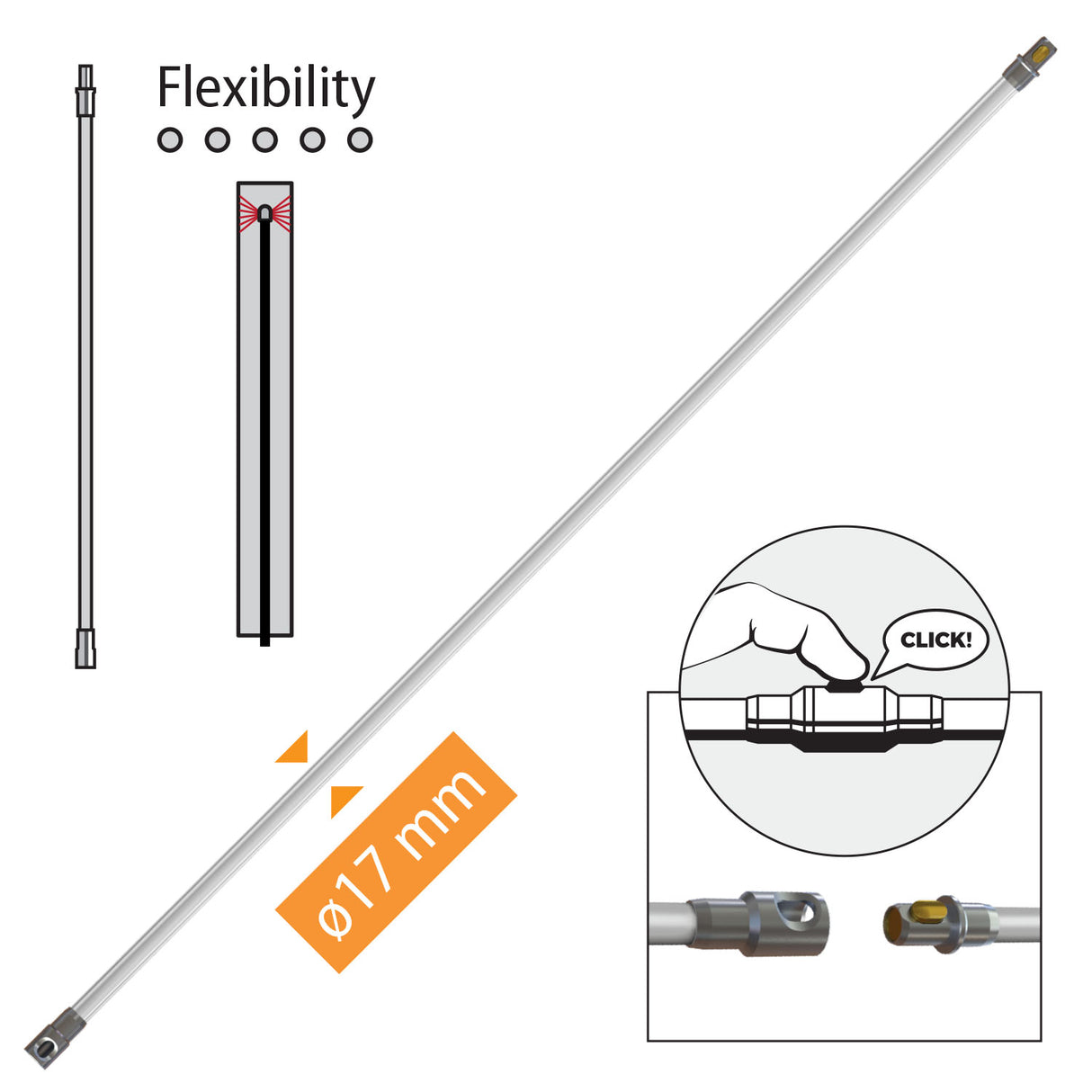 Tornado PRO (⌀17): aliumininis strypas, 1 m