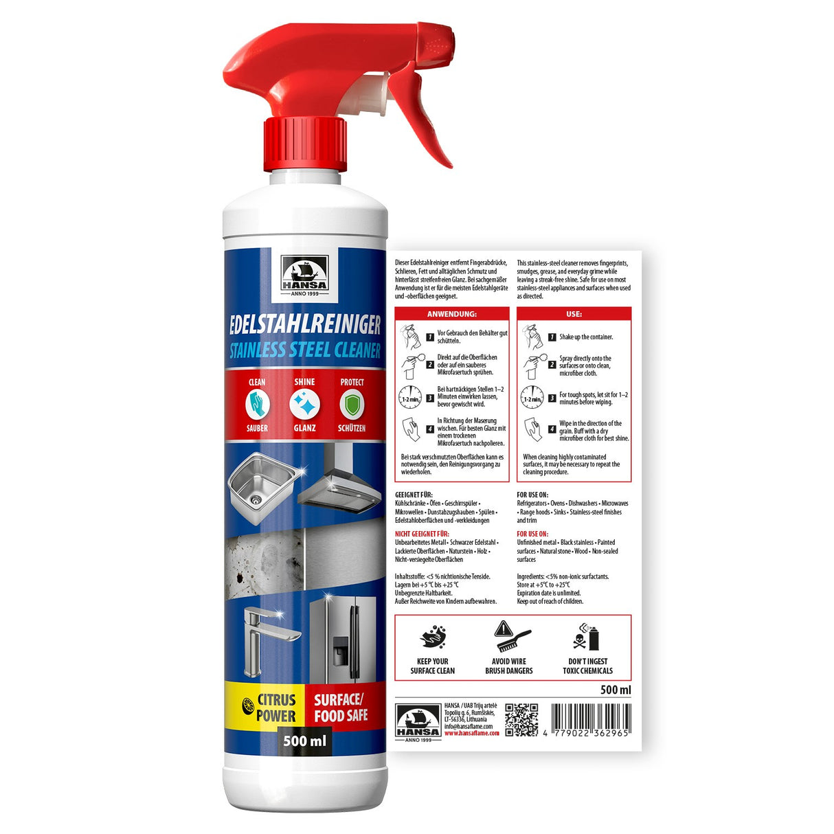 HANSA Staineless Steel cleaner, 500ml