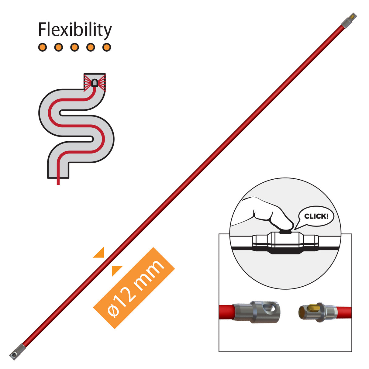 Tornado VENT(⌀12): Super Flexible rod, 1m