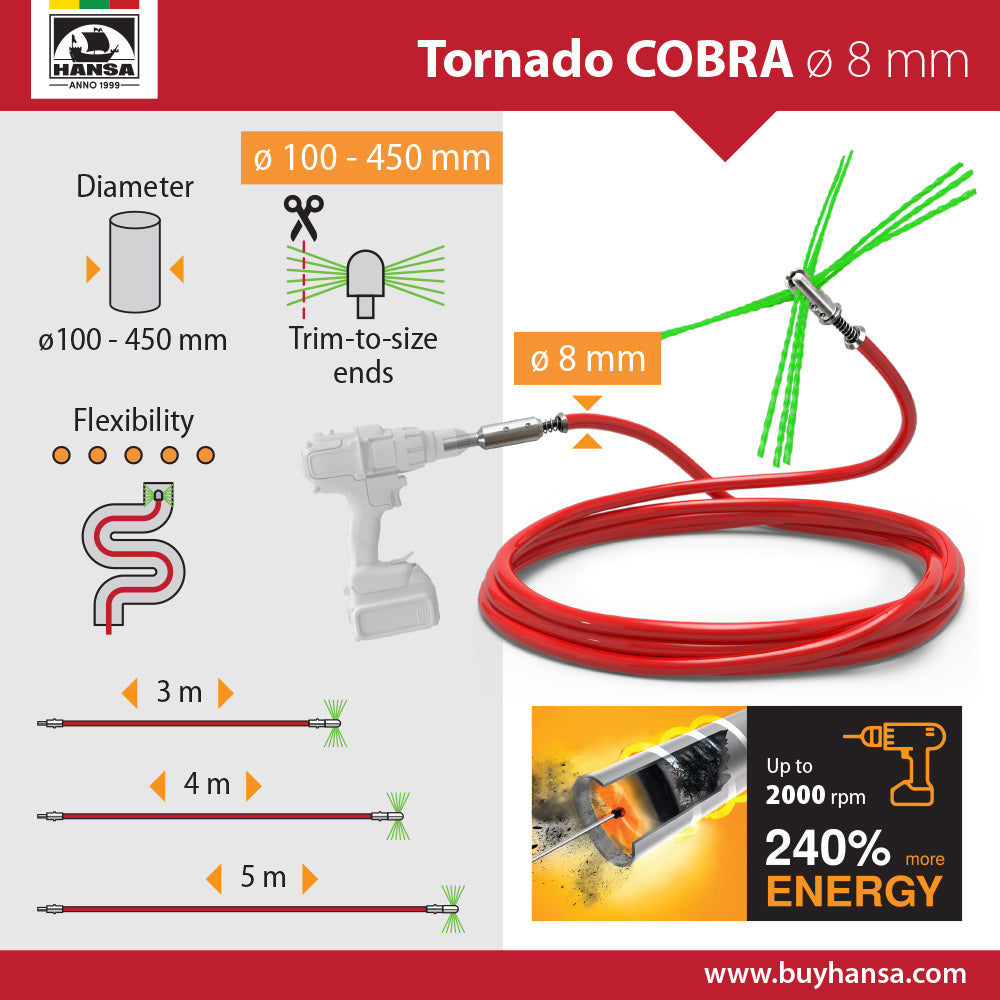 TORNADO COBRA Ø8 mm Flue & Chimney Connector Cleaning Kit