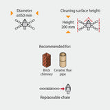 Tornado PRO (⌀17): grandininis kamino šepetys su 6 segmentų grandine ir ardančia priekine dalimi