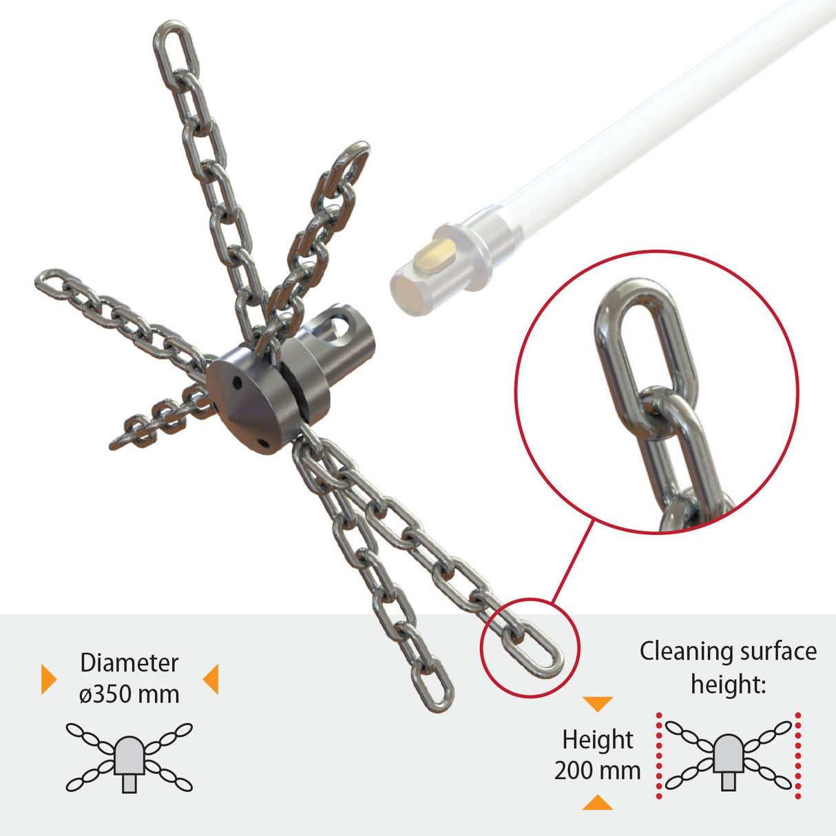 Tornado PRO (⌀17): kamino šepečio grandinė su 6 segmentais