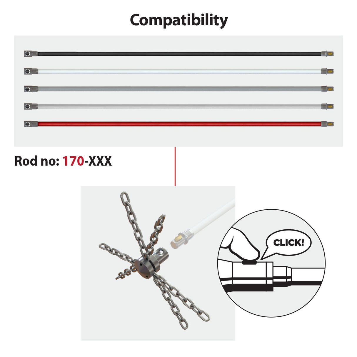 Tornado PRO (⌀17): kamino šepečio grandinė su 6 segmentais